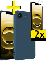 LUQ LUQ iPhone 16E Hoesje Siliconen Met 2x Screenprotector Met Dichte Notch - Donkerblauw