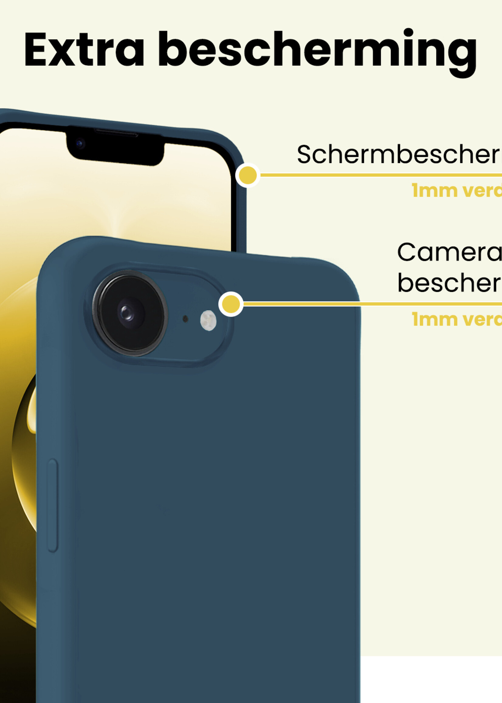 LUQ LUQ iPhone 16E Hoesje Siliconen Met 2x Screenprotector Met Dichte Notch - Donkerblauw