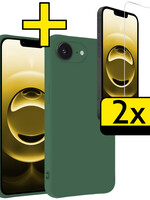 LUQ LUQ iPhone 16E Hoesje Siliconen Met 2x Screenprotector Met Dichte Notch - Donkergroen
