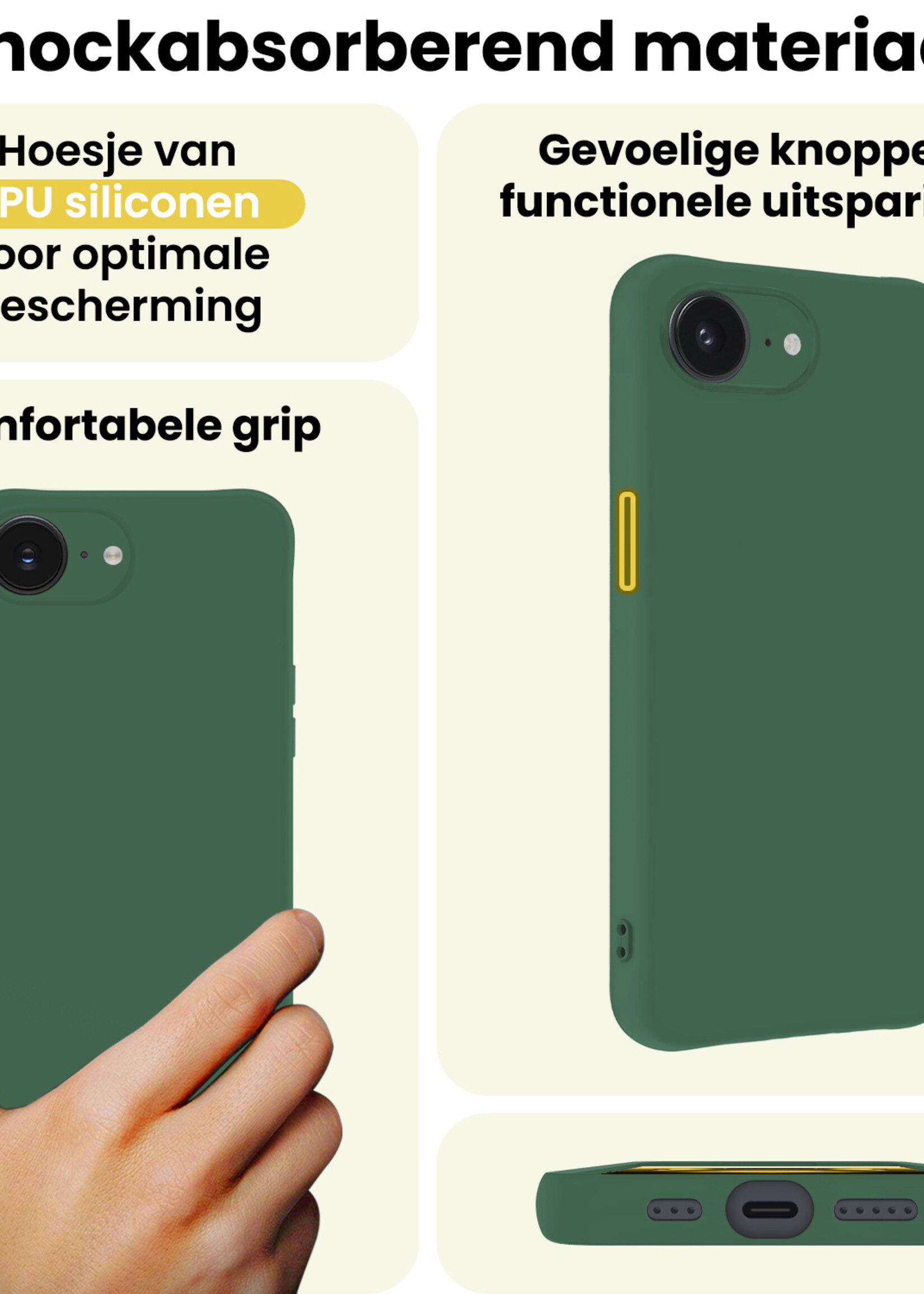 LUQ LUQ iPhone 16E Hoesje Siliconen Met 2x Screenprotector Met Dichte Notch - Donkergroen