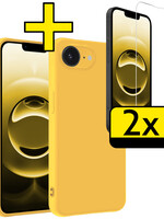 LUQ LUQ iPhone 16E Hoesje Siliconen Met 2x Screenprotector Met Dichte Notch - Geel