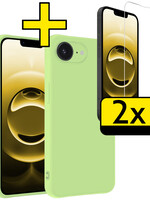 LUQ LUQ iPhone 16E Hoesje Siliconen Met 2x Screenprotector Met Dichte Notch - Groen