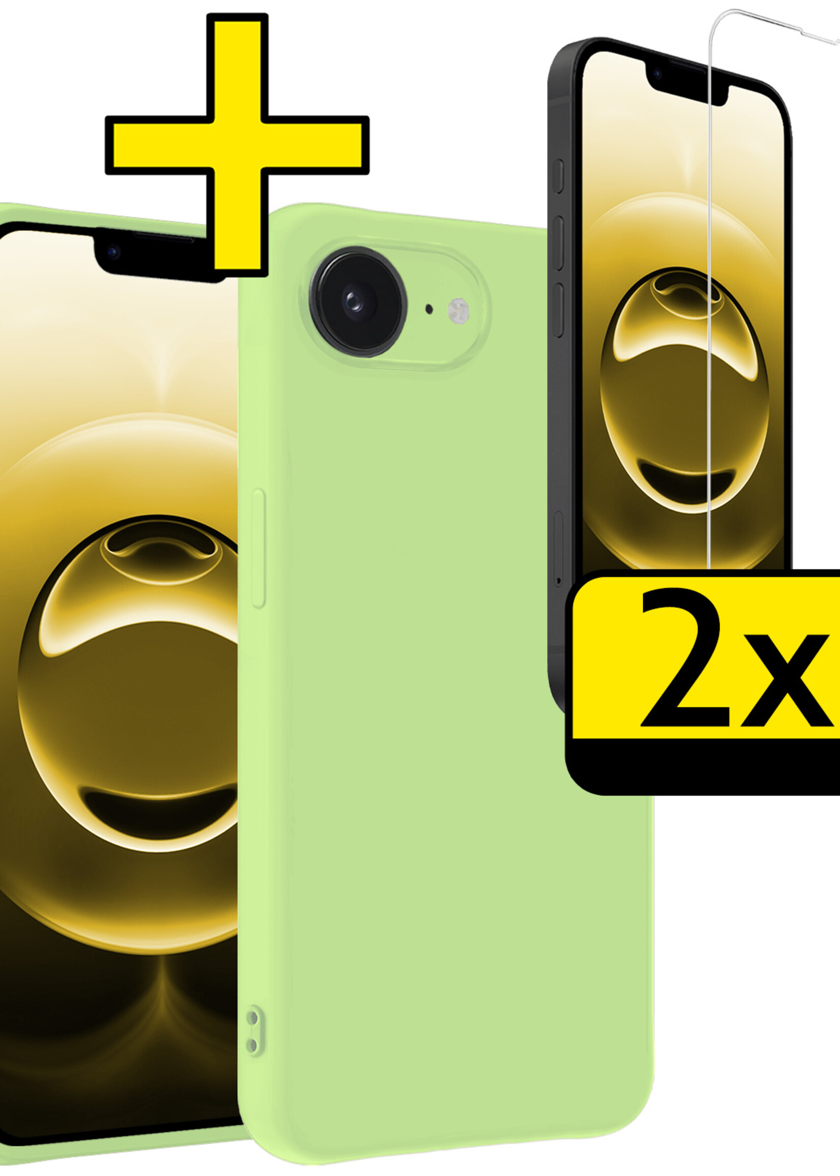 LUQ LUQ iPhone 16E Hoesje Siliconen Met 2x Screenprotector Met Dichte Notch - Groen