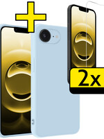 LUQ LUQ iPhone 16E Hoesje Siliconen Met 2x Screenprotector Met Dichte Notch - Lichtblauw