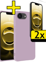 LUQ LUQ iPhone 16E Hoesje Siliconen Met 2x Screenprotector Met Dichte Notch - Lila