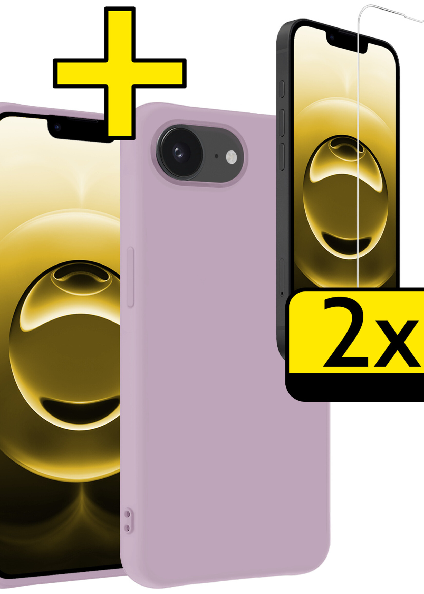 LUQ LUQ iPhone 16E Hoesje Siliconen Met 2x Screenprotector Met Dichte Notch - Lila