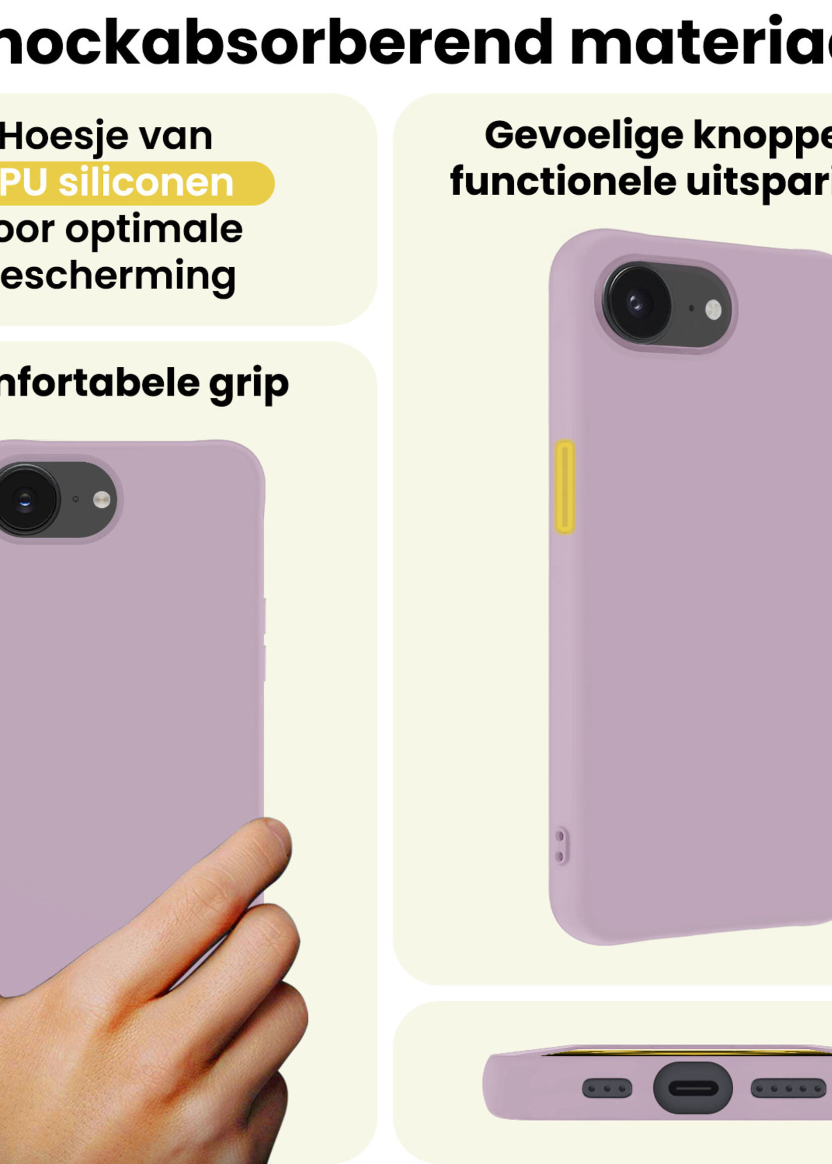 LUQ LUQ iPhone 16E Hoesje Siliconen Met 2x Screenprotector Met Dichte Notch - Lila