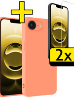 LUQ LUQ iPhone 16E Hoesje Siliconen Met 2x Screenprotector Met Dichte Notch - Perzik