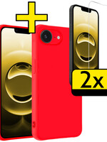 LUQ LUQ iPhone 16E Hoesje Siliconen Met 2x Screenprotector Met Dichte Notch - Rood