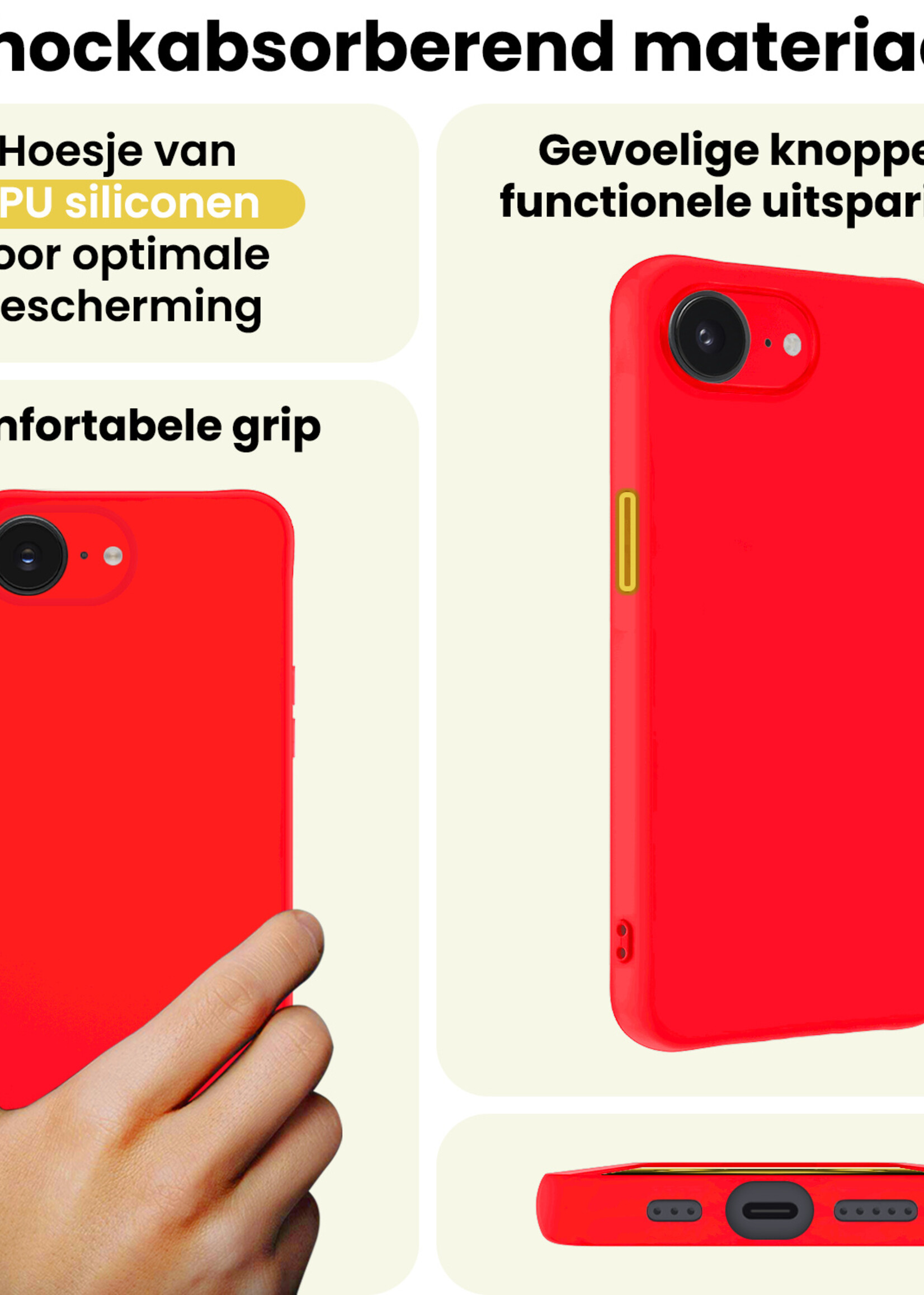 LUQ LUQ iPhone 16E Hoesje Siliconen Met 2x Screenprotector Met Dichte Notch - Rood