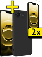 LUQ LUQ iPhone 16E Hoesje Siliconen Met 2x Screenprotector Met Dichte Notch - Zwart