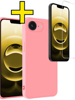 LUQ LUQ iPhone 16E Hoesje Siliconen Met Screenprotector Met Dichte Notch - Lichtroze