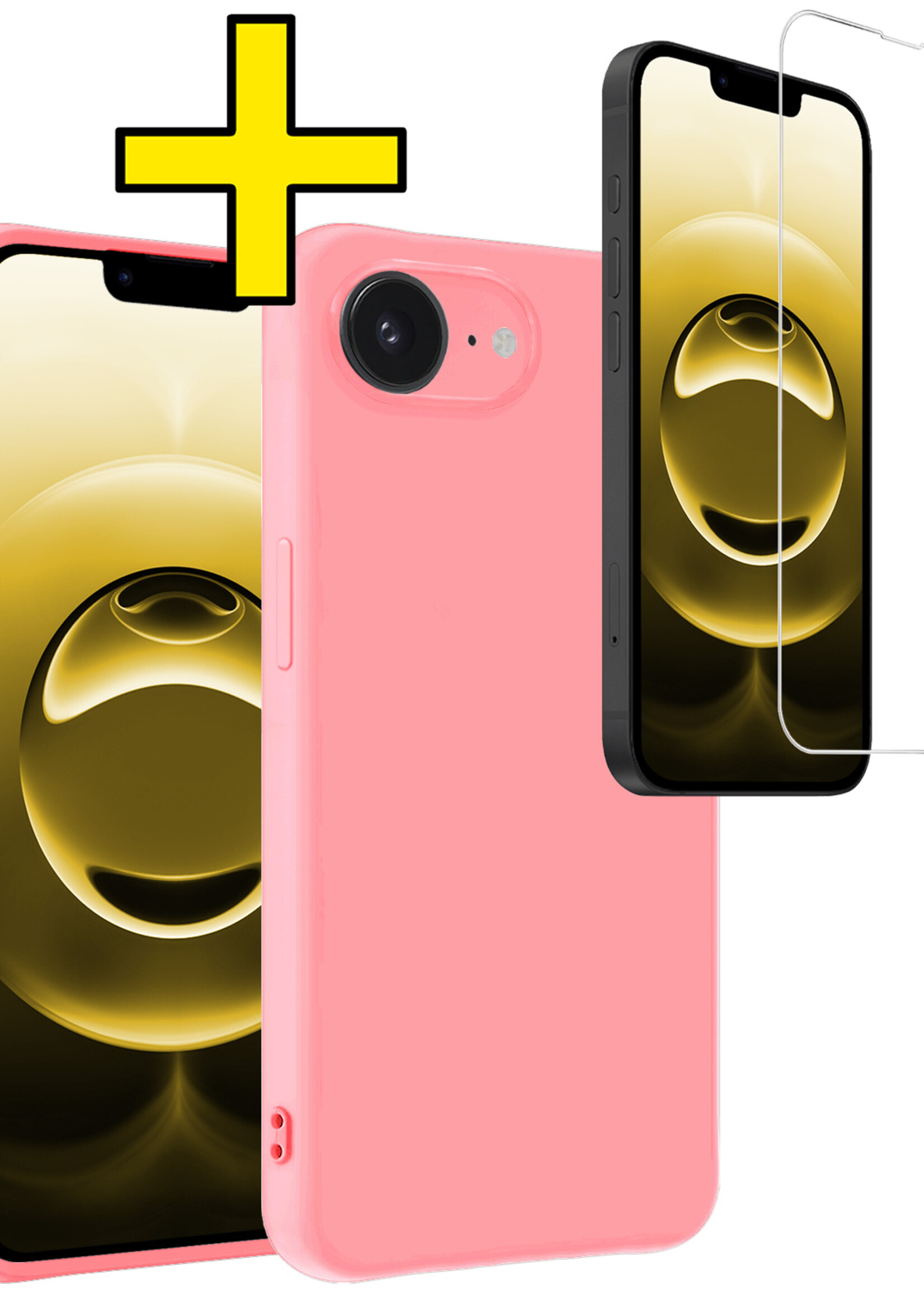 LUQ LUQ iPhone 16E Hoesje Siliconen Met Screenprotector Met Dichte Notch - Lichtroze