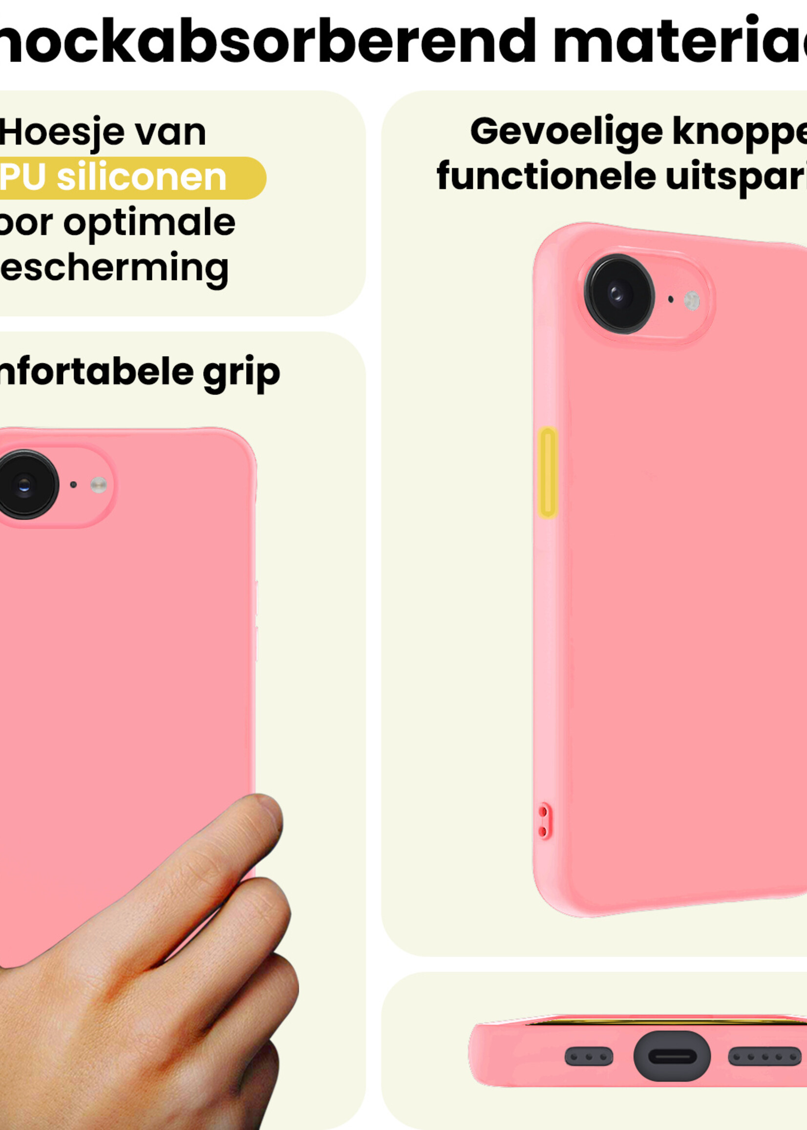 LUQ LUQ iPhone 16E Hoesje Siliconen Met Screenprotector Met Dichte Notch - Lichtroze