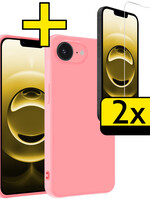 LUQ LUQ iPhone 16E Hoesje Siliconen Met 2x Screenprotector Met Dichte Notch - Lichtroze