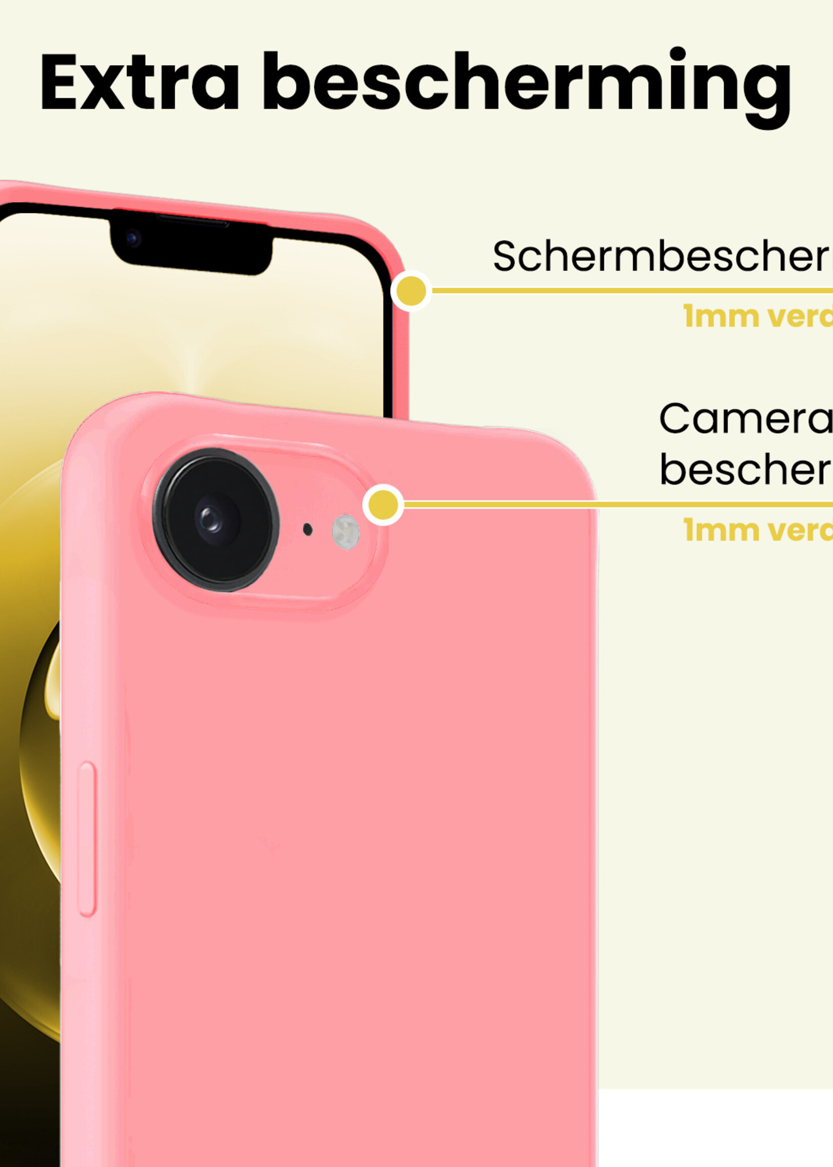 LUQ LUQ iPhone 16E Hoesje Siliconen Met 2x Screenprotector Met Dichte Notch - Lichtroze