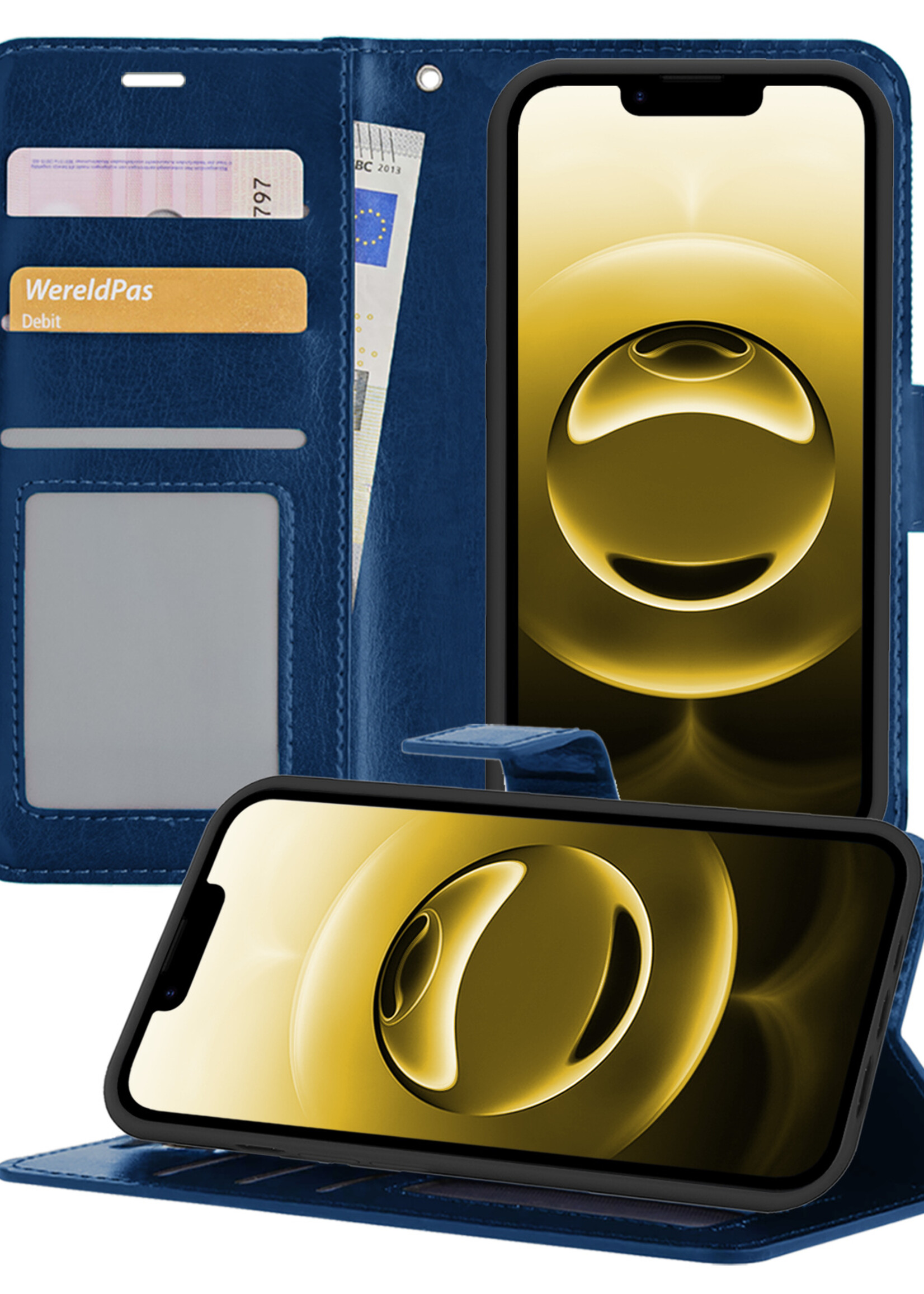 LUQ LUQ iPhone 16E Hoesje Bookcase - Donkerblauw