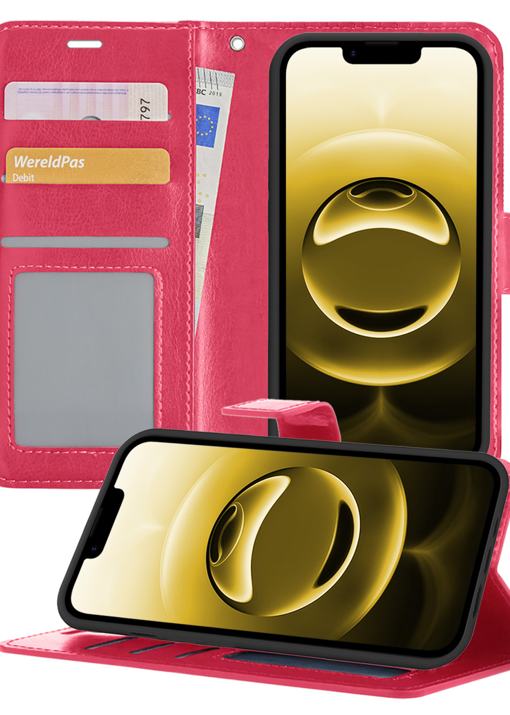 LUQ LUQ iPhone 16E Hoesje Bookcase - Donkerroze