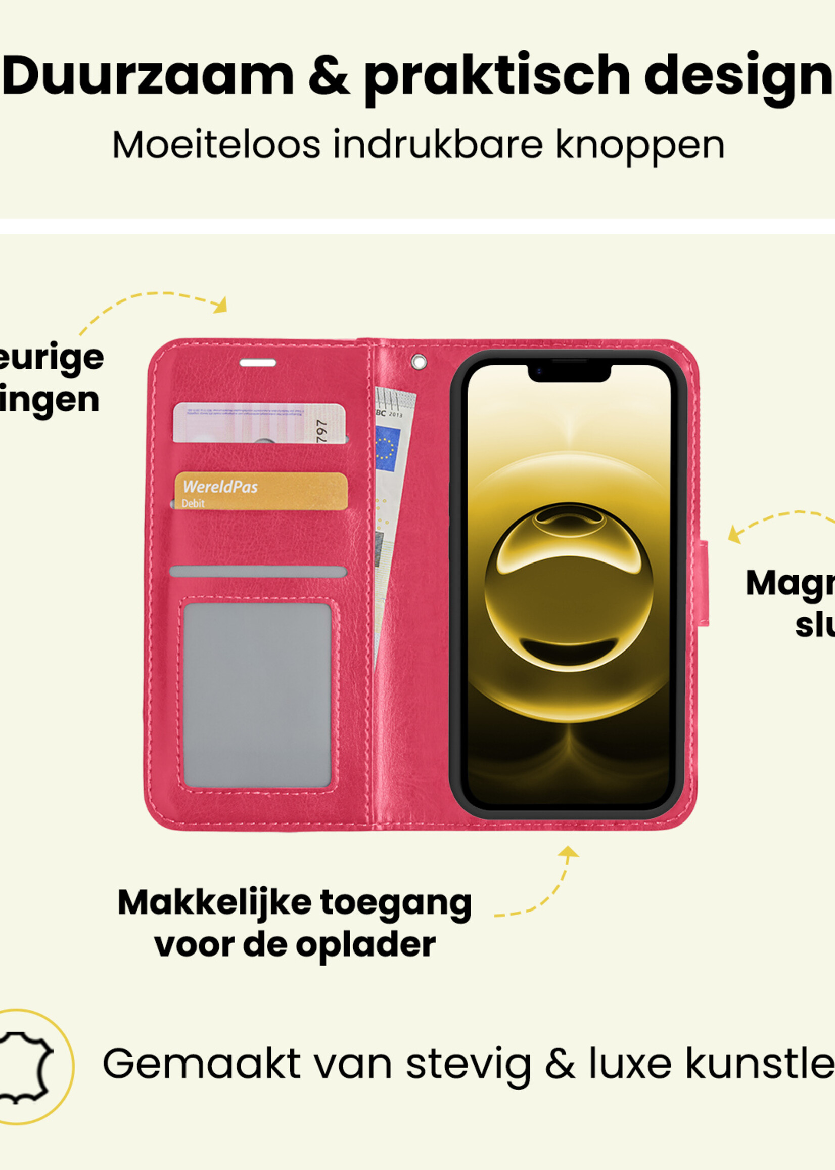 LUQ LUQ iPhone 16E Hoesje Bookcase - Donkerroze