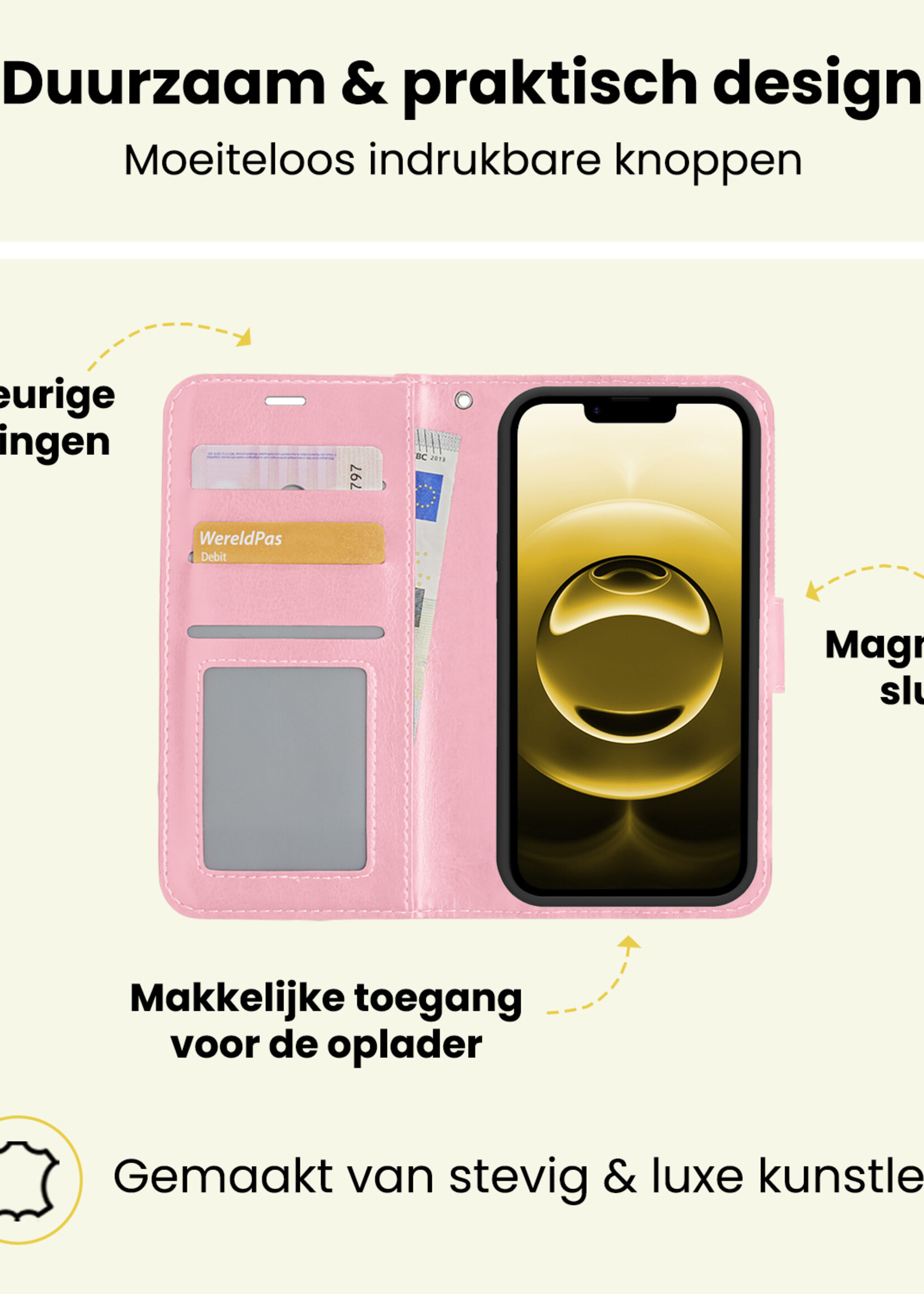 LUQ LUQ iPhone 16E Hoesje Bookcase - Lichtroze