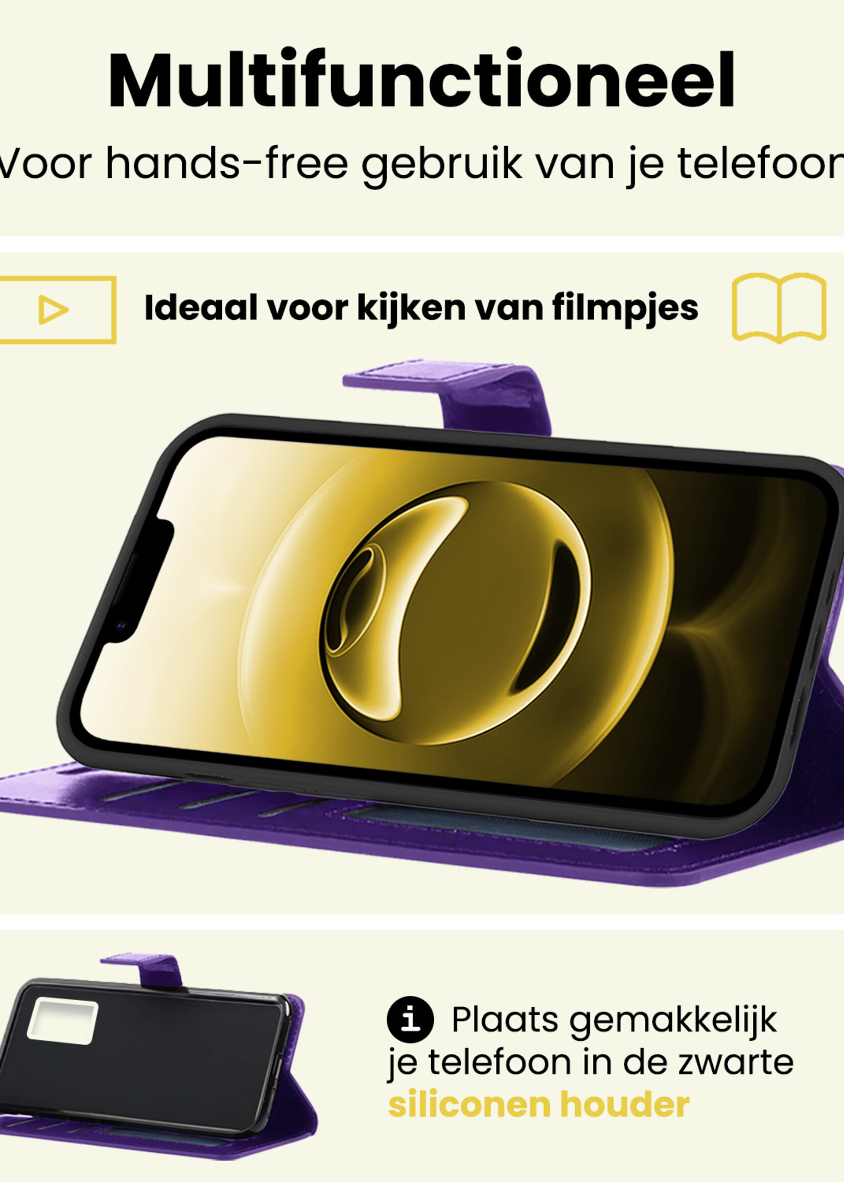 LUQ LUQ iPhone 16E Hoesje Bookcase - Paars