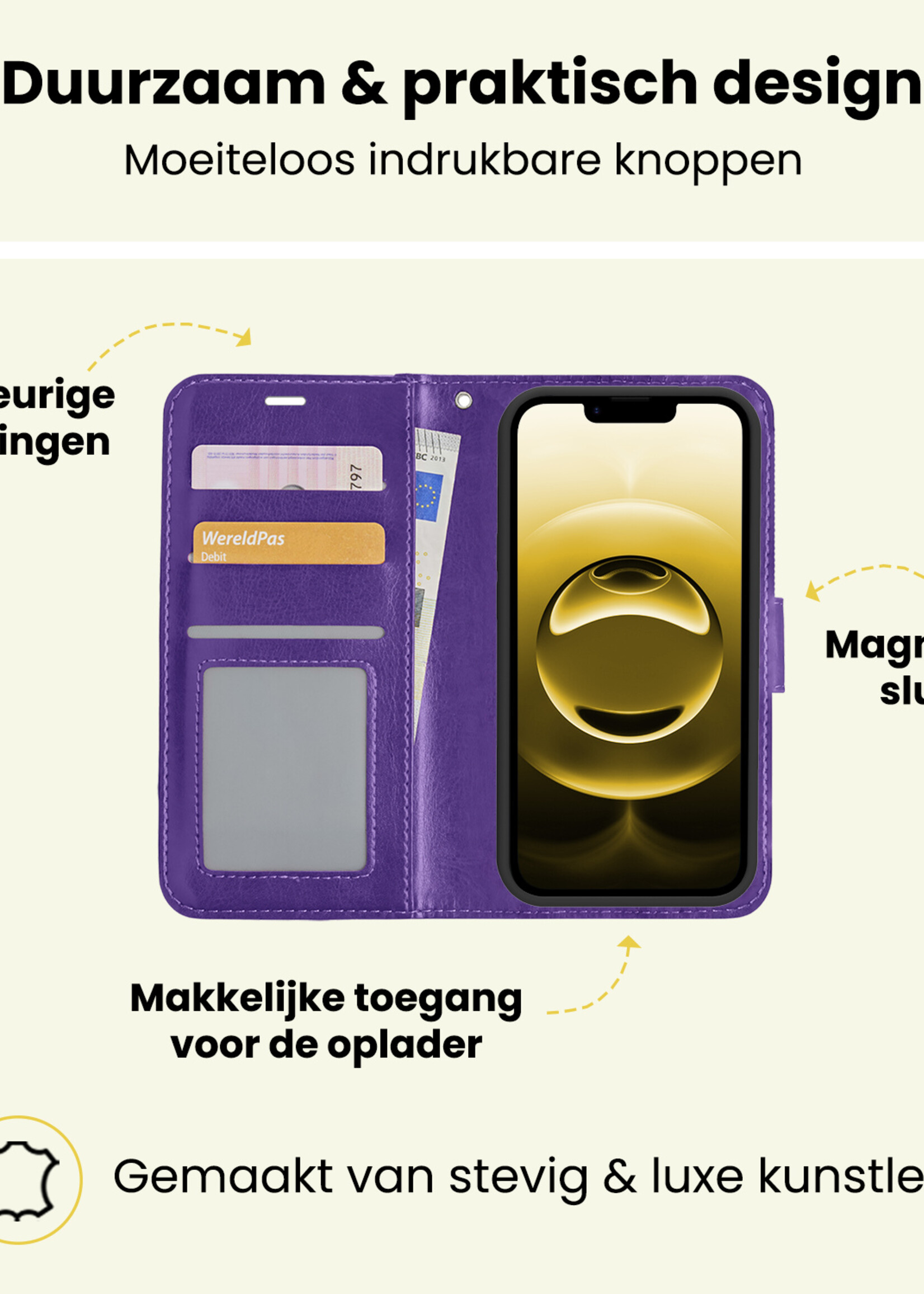 LUQ LUQ iPhone 16E Hoesje Bookcase - Paars