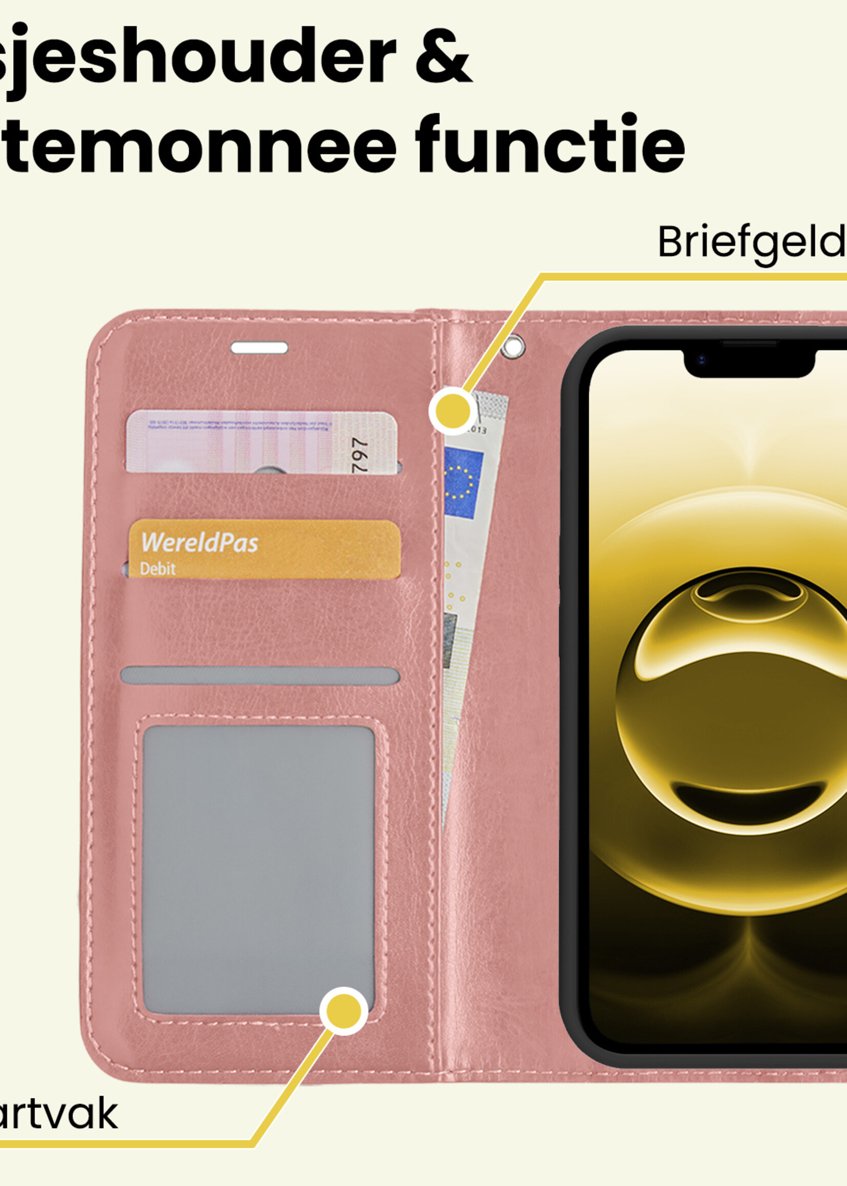 LUQ LUQ iPhone 16E Hoesje Bookcase - Rose Goud