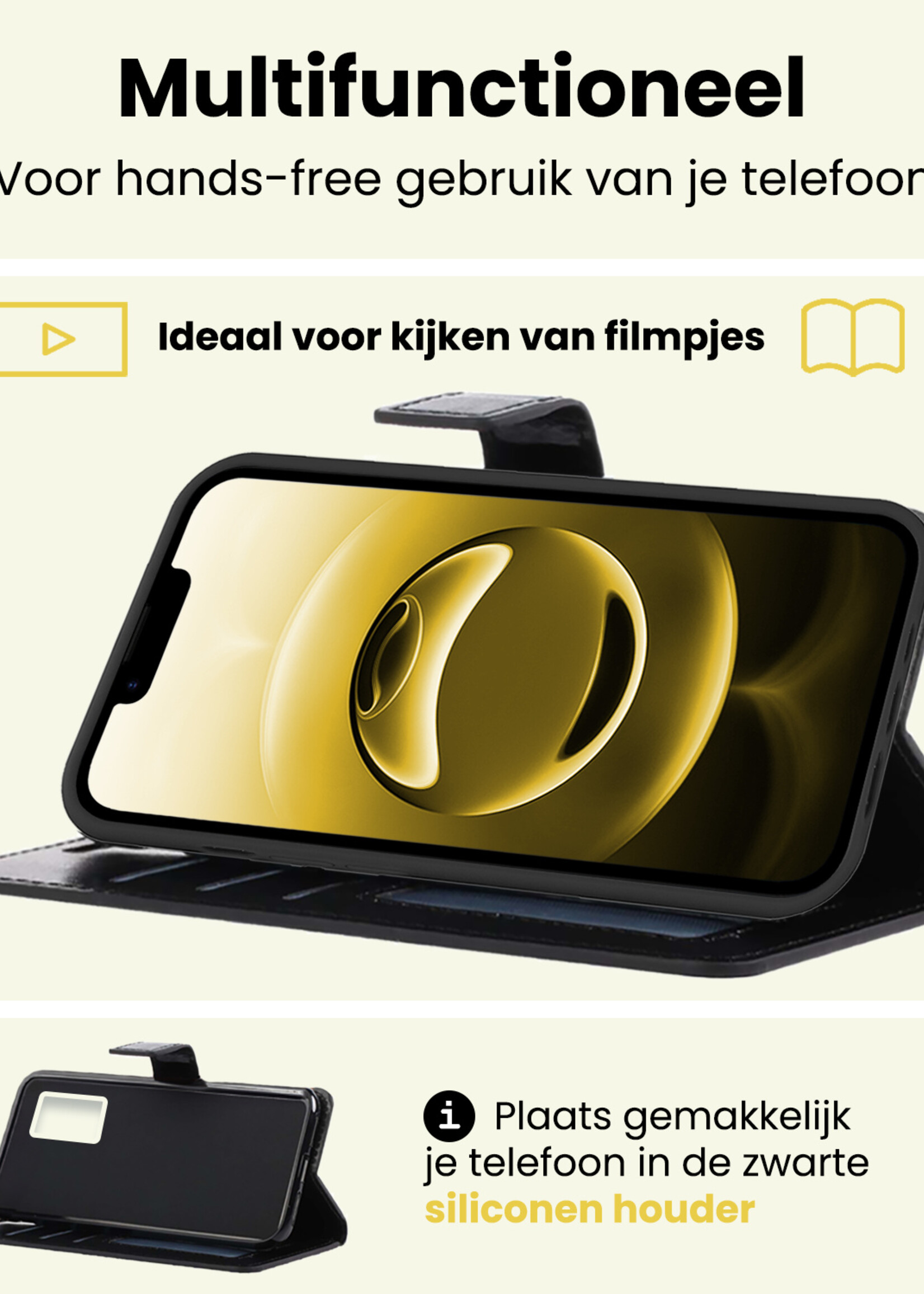 LUQ LUQ iPhone 16E Hoesje Bookcase - Zwart