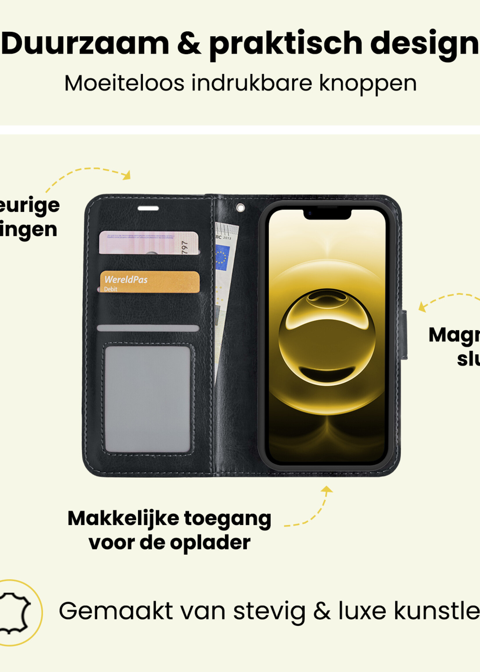 LUQ LUQ iPhone 16E Hoesje Bookcase - Zwart