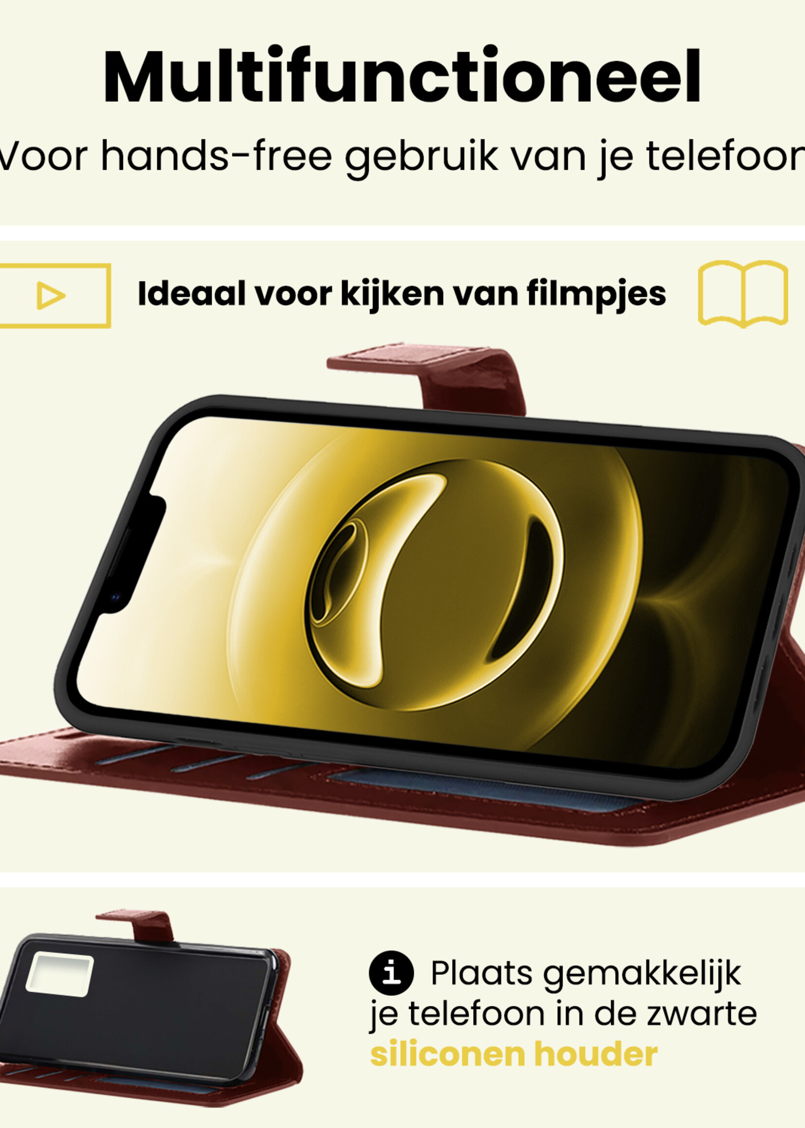 LUQ LUQ iPhone 16E Hoesje Bookcase Met Screenprotector - Bruin