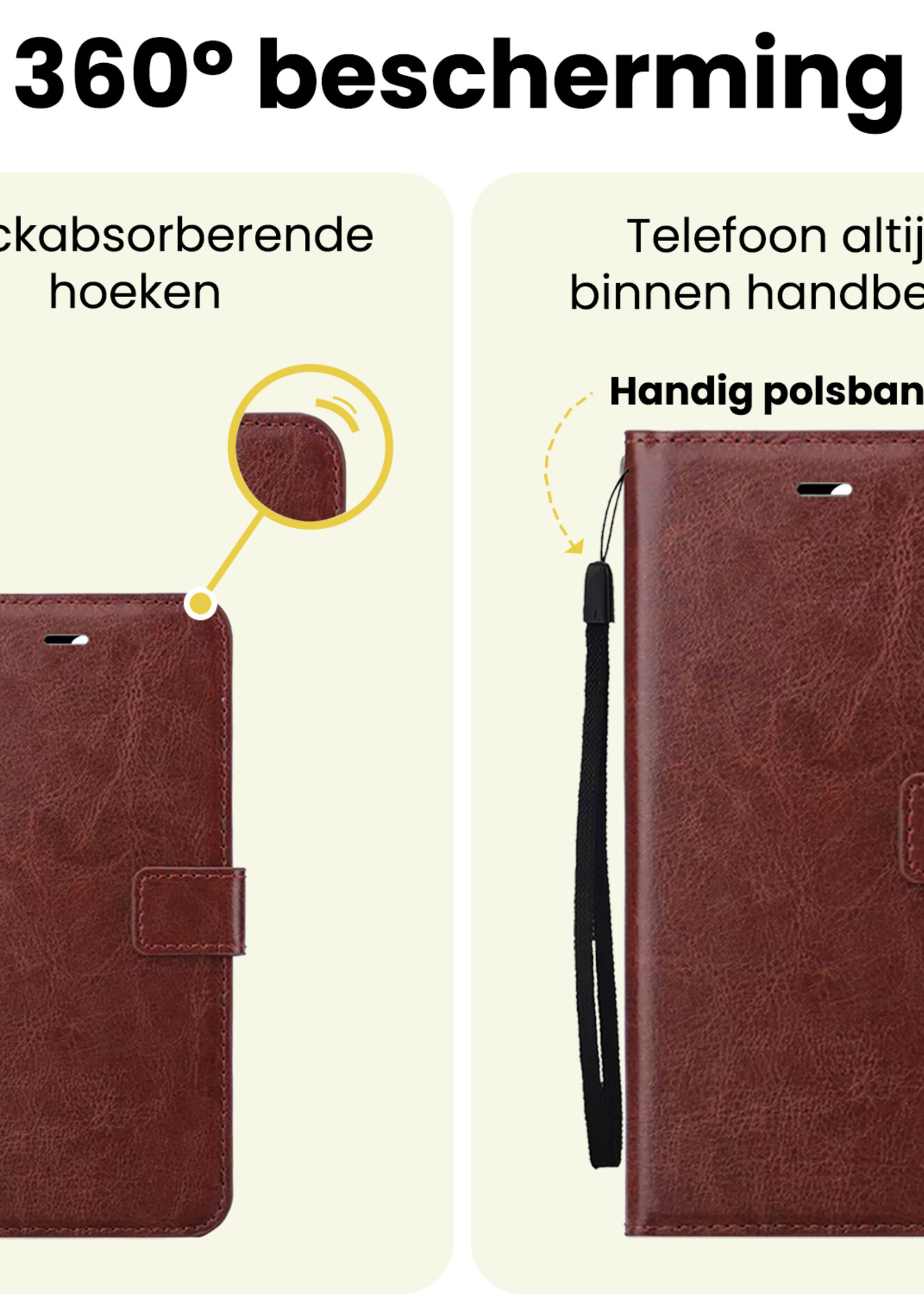 LUQ LUQ iPhone 16E Hoesje Bookcase Met Screenprotector - Bruin
