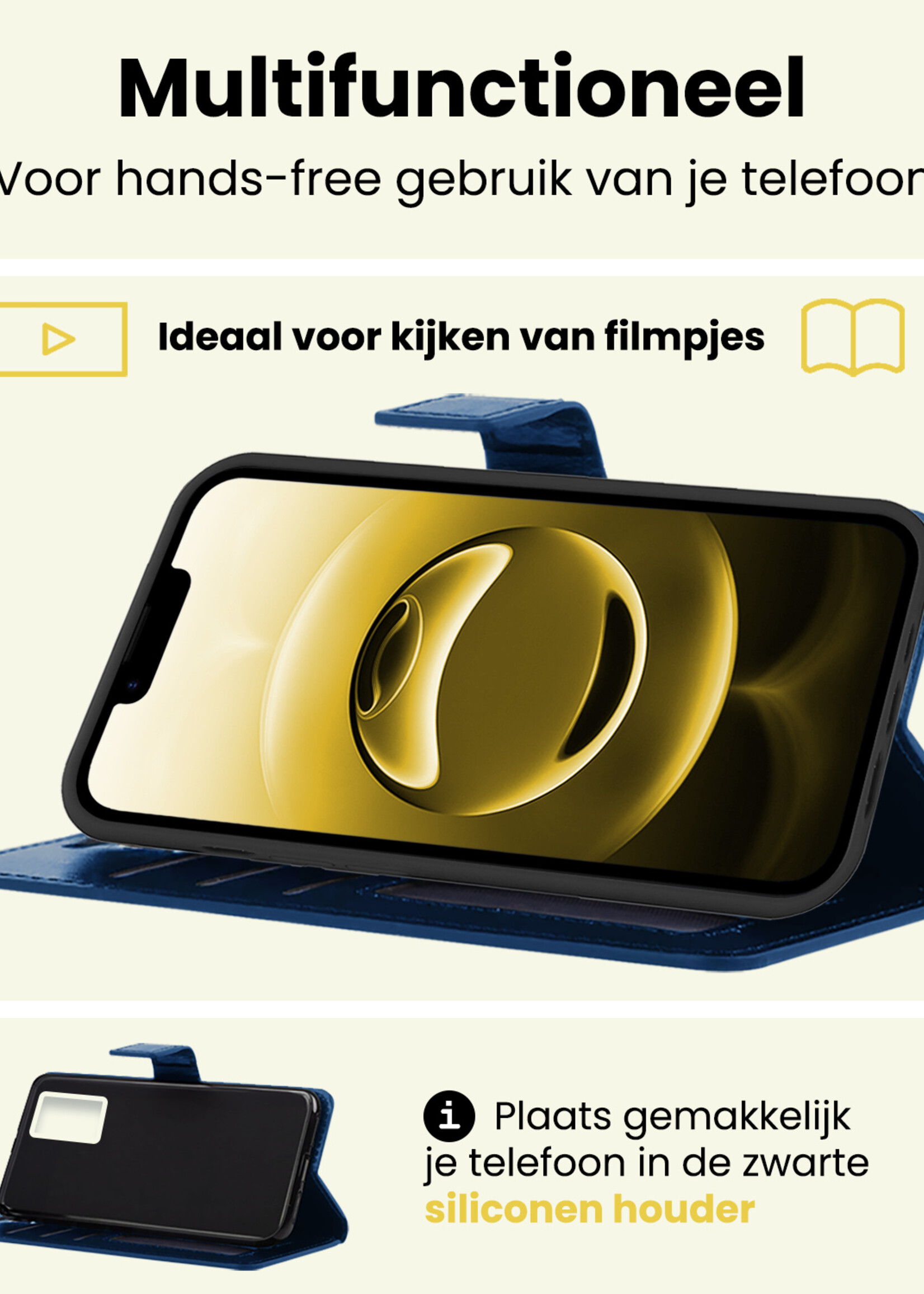 LUQ LUQ iPhone 16E Hoesje Bookcase Met Screenprotector - Donkerblauw