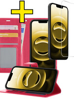 LUQ LUQ iPhone 16E Hoesje Bookcase Met Screenprotector - Donkerroze