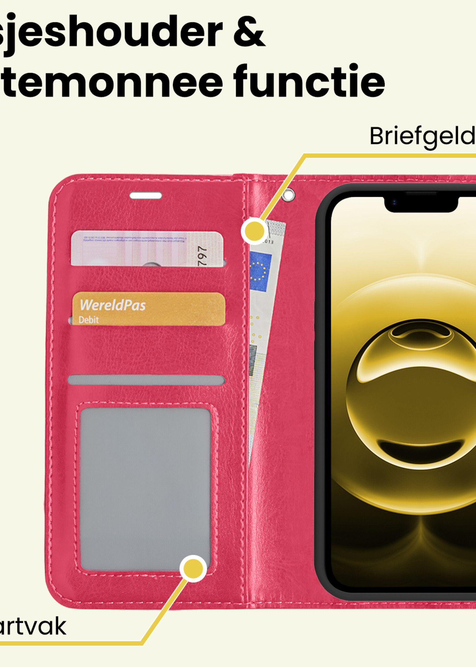 LUQ LUQ iPhone 16E Hoesje Bookcase Met Screenprotector - Donkerroze