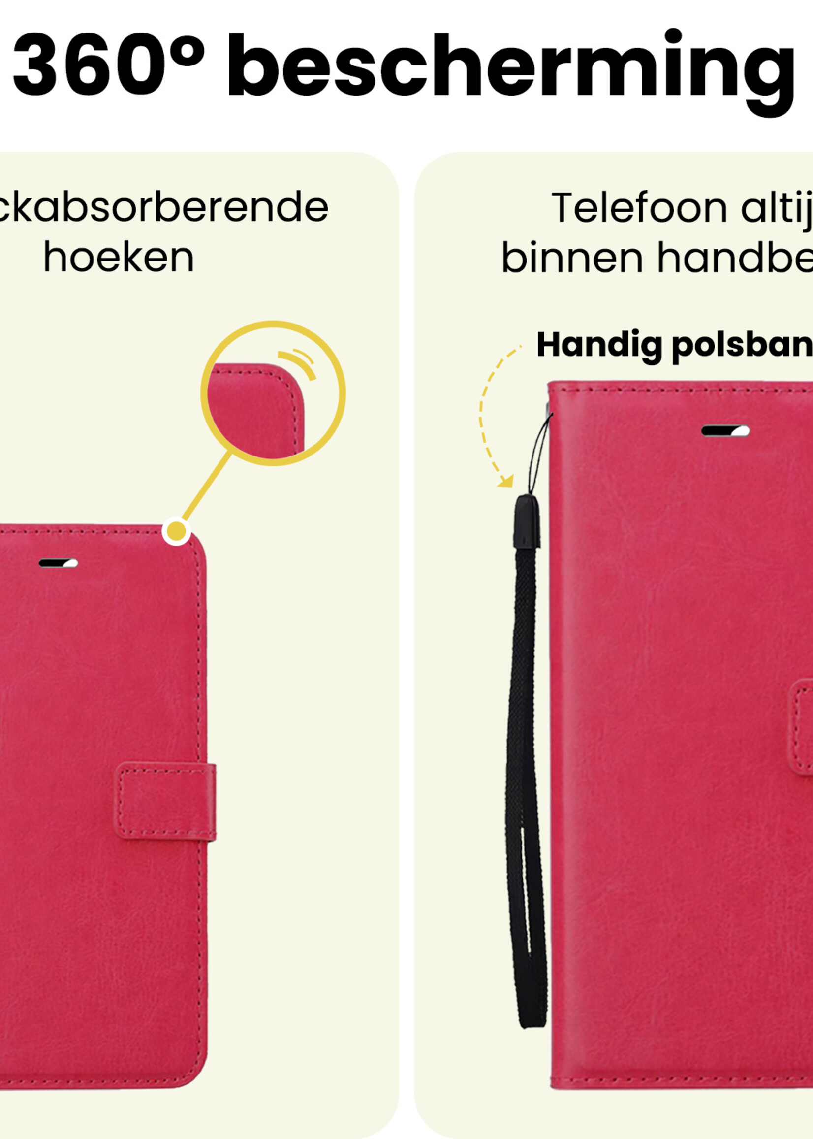 LUQ LUQ iPhone 16E Hoesje Bookcase Met Screenprotector - Donkerroze