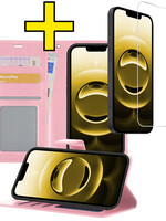 LUQ LUQ iPhone 16E Hoesje Bookcase Met Screenprotector - Lichtroze