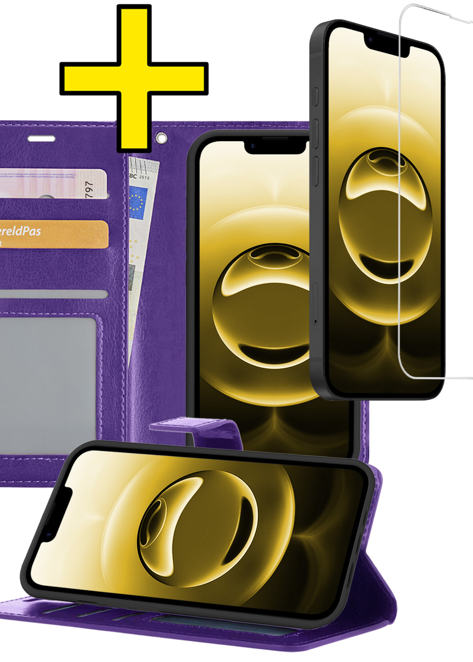 LUQ LUQ iPhone 16E Hoesje Bookcase Met Screenprotector - Paars