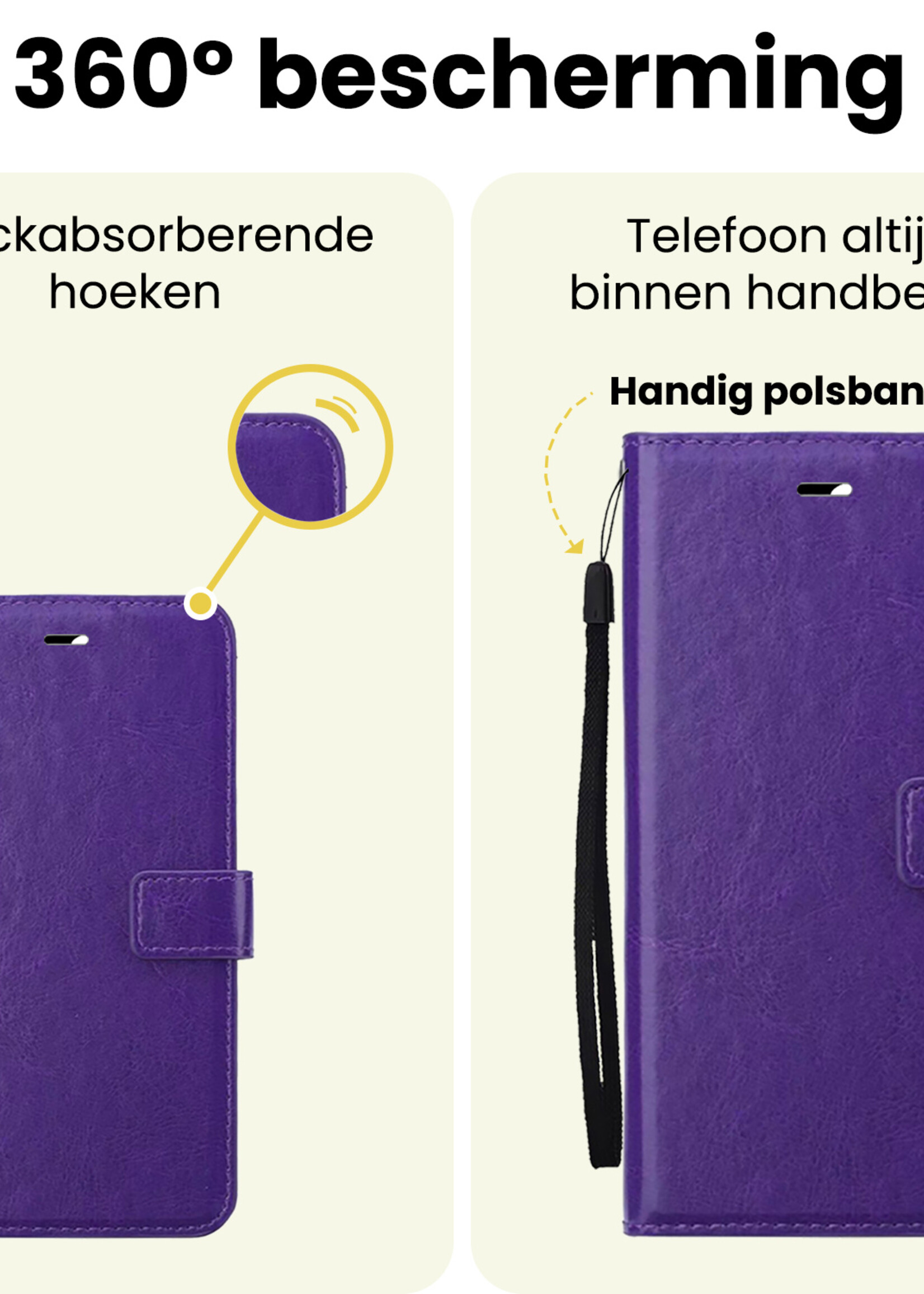 LUQ LUQ iPhone 16E Hoesje Bookcase Met Screenprotector - Paars