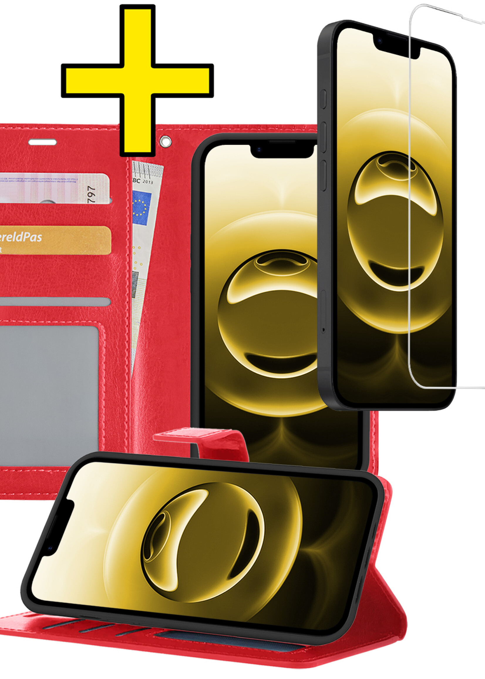 LUQ LUQ iPhone 16E Hoesje Bookcase Met Screenprotector - Rood