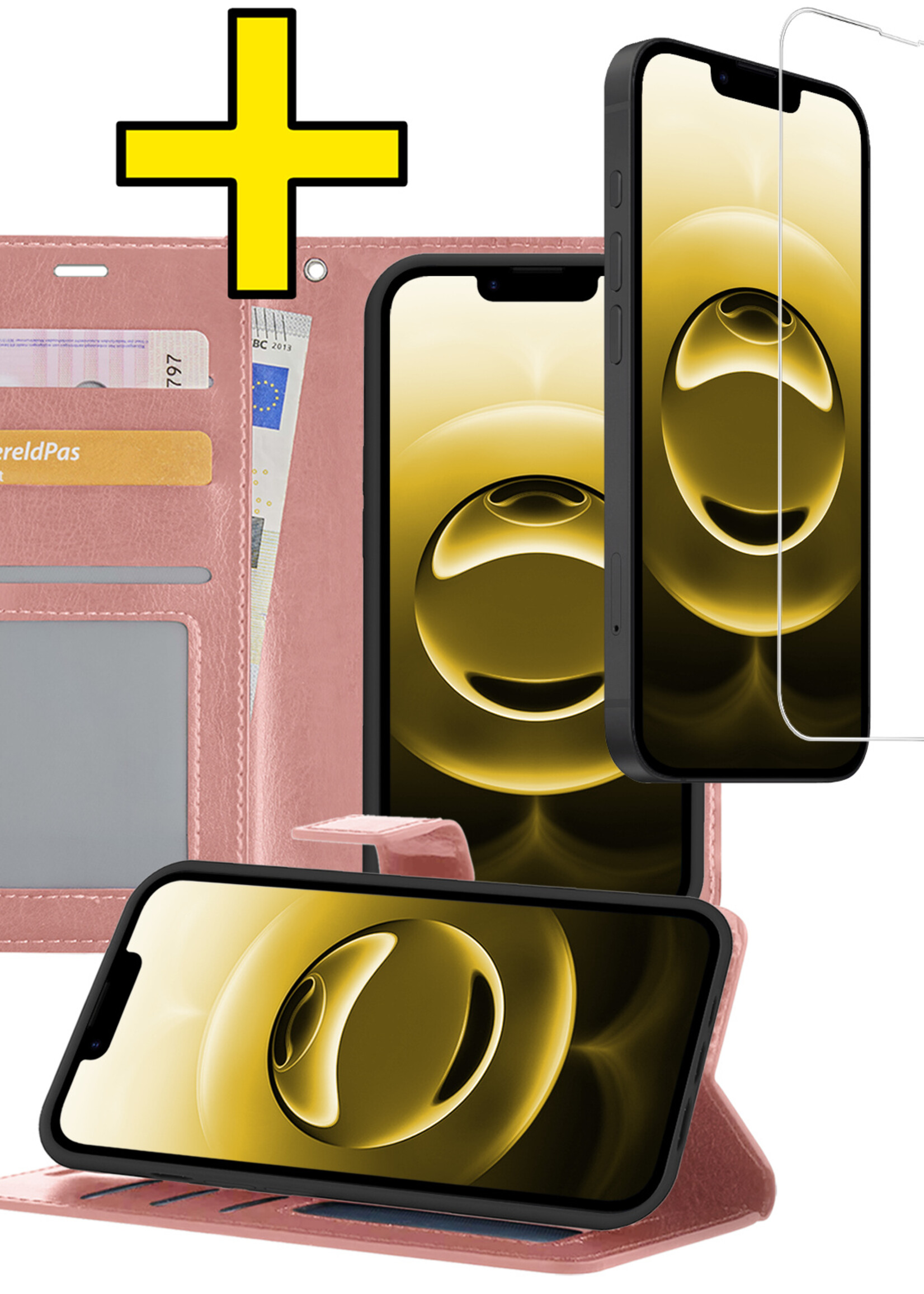 LUQ LUQ iPhone 16E Hoesje Bookcase Met Screenprotector - Rose Goud