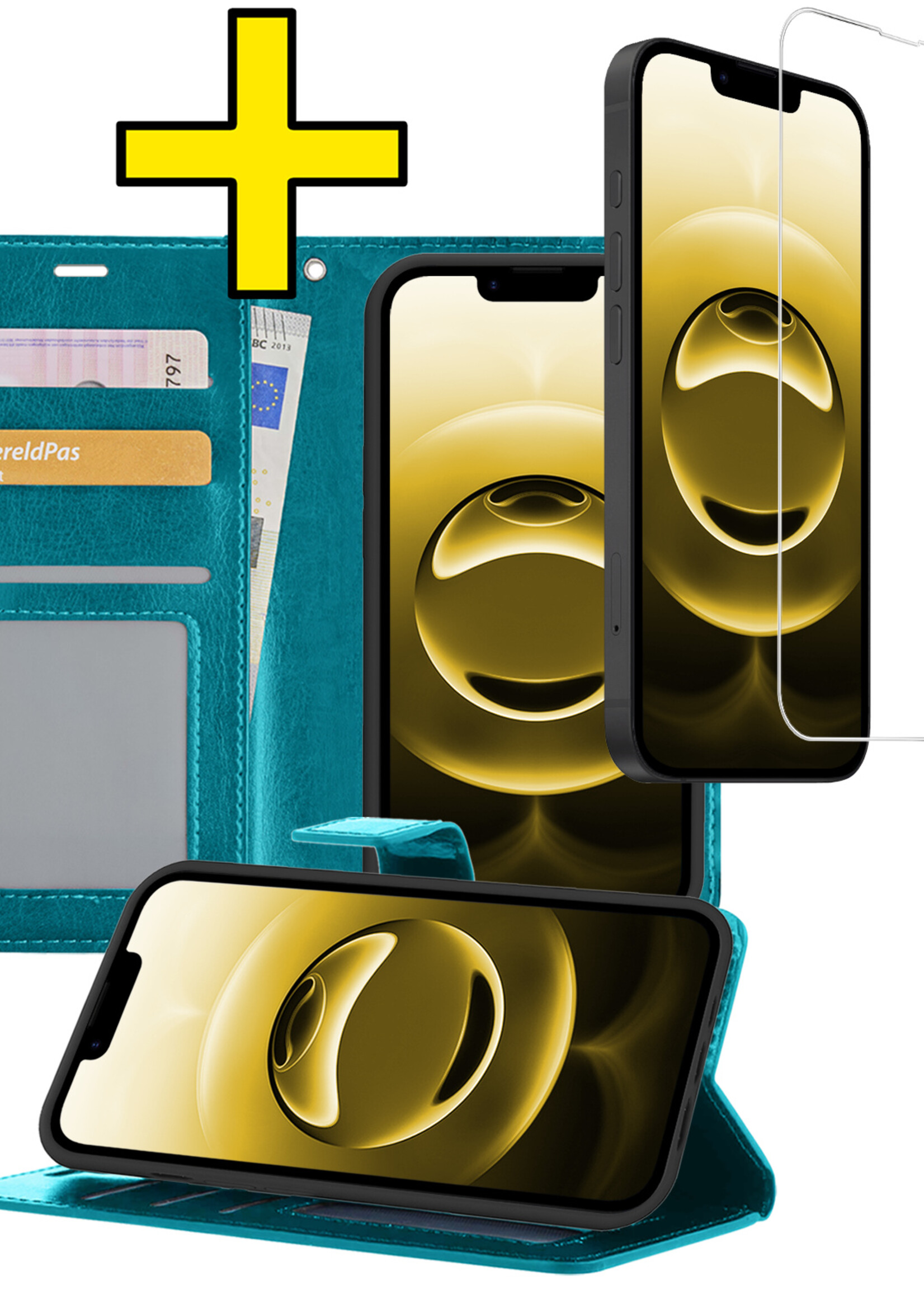 LUQ LUQ iPhone 16E Hoesje Bookcase Met Screenprotector - Turquoise