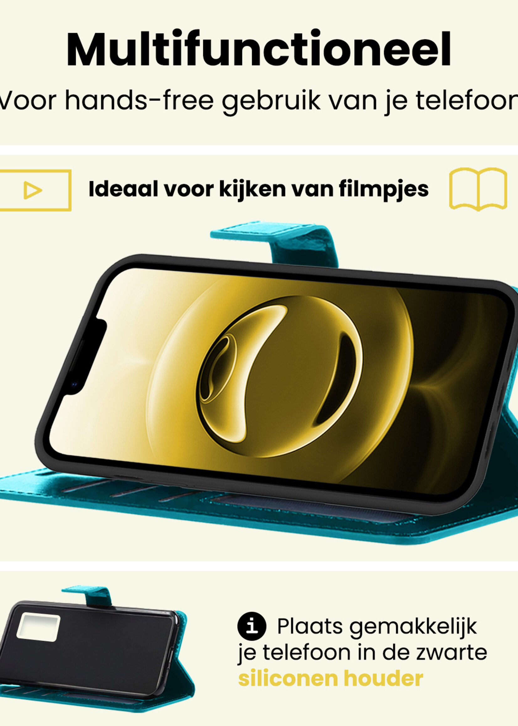 LUQ LUQ iPhone 16E Hoesje Bookcase Met Screenprotector - Turquoise