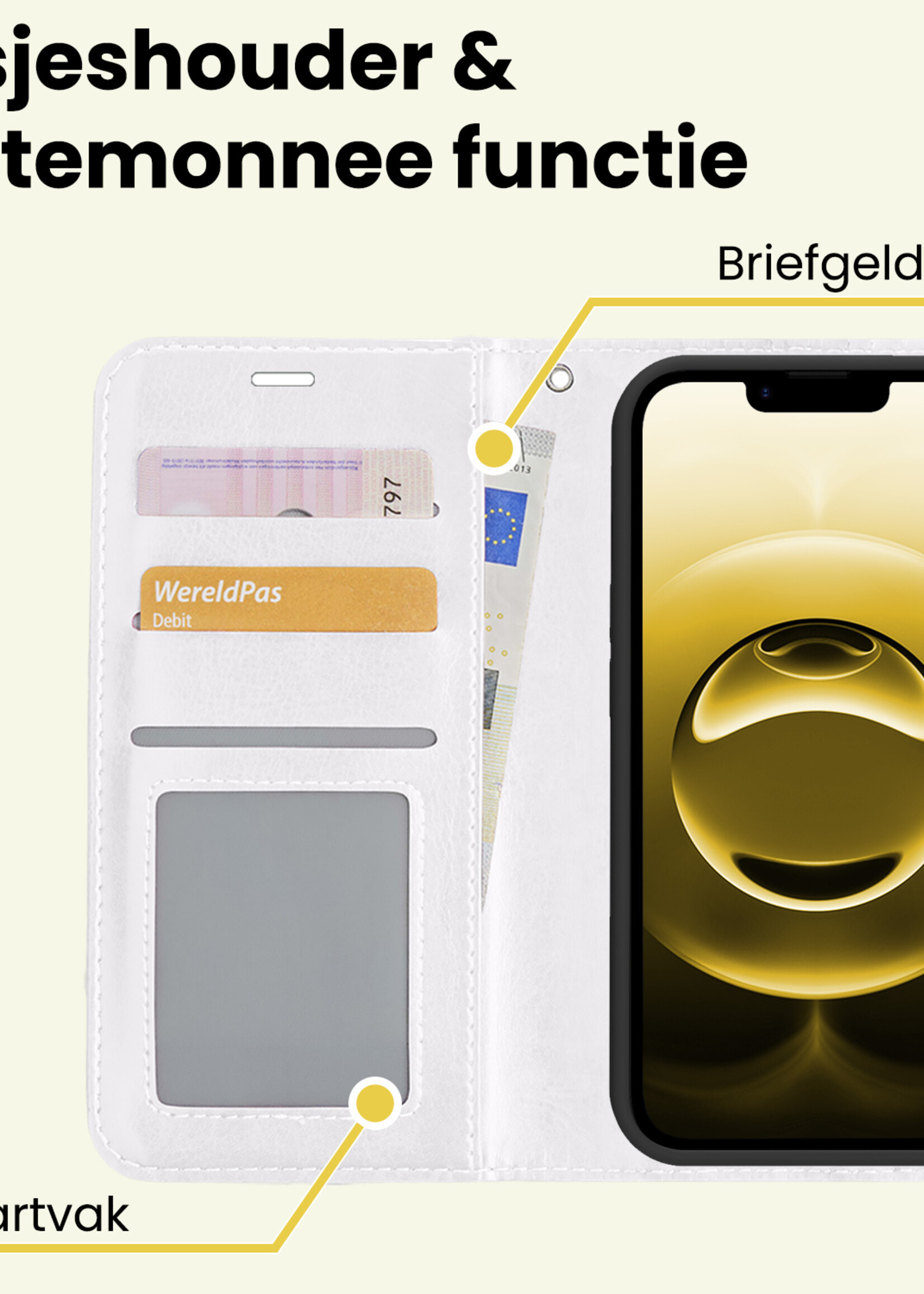 LUQ LUQ iPhone 16E Hoesje Bookcase Met Screenprotector - Wit