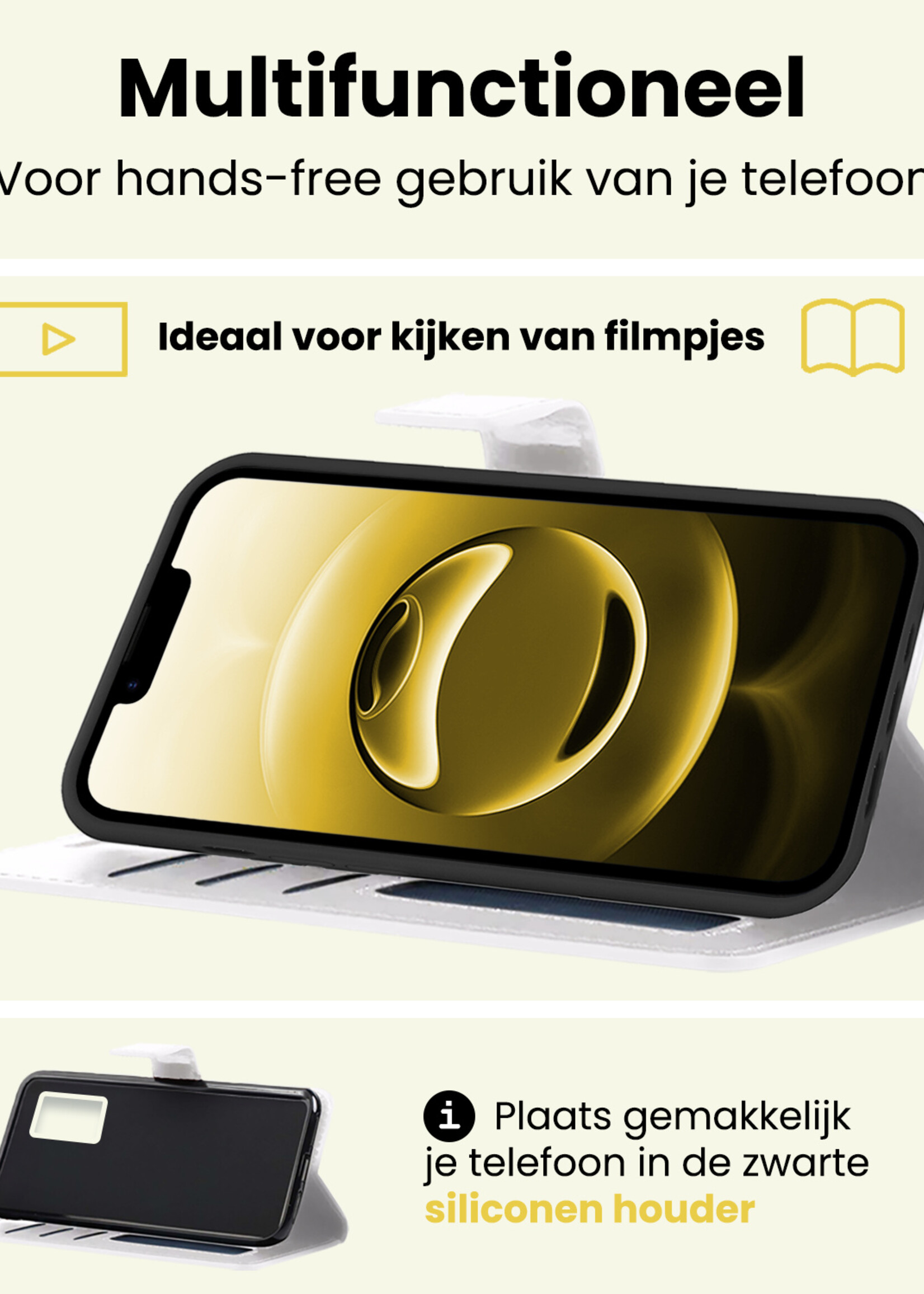 LUQ LUQ iPhone 16E Hoesje Bookcase Met Screenprotector - Wit