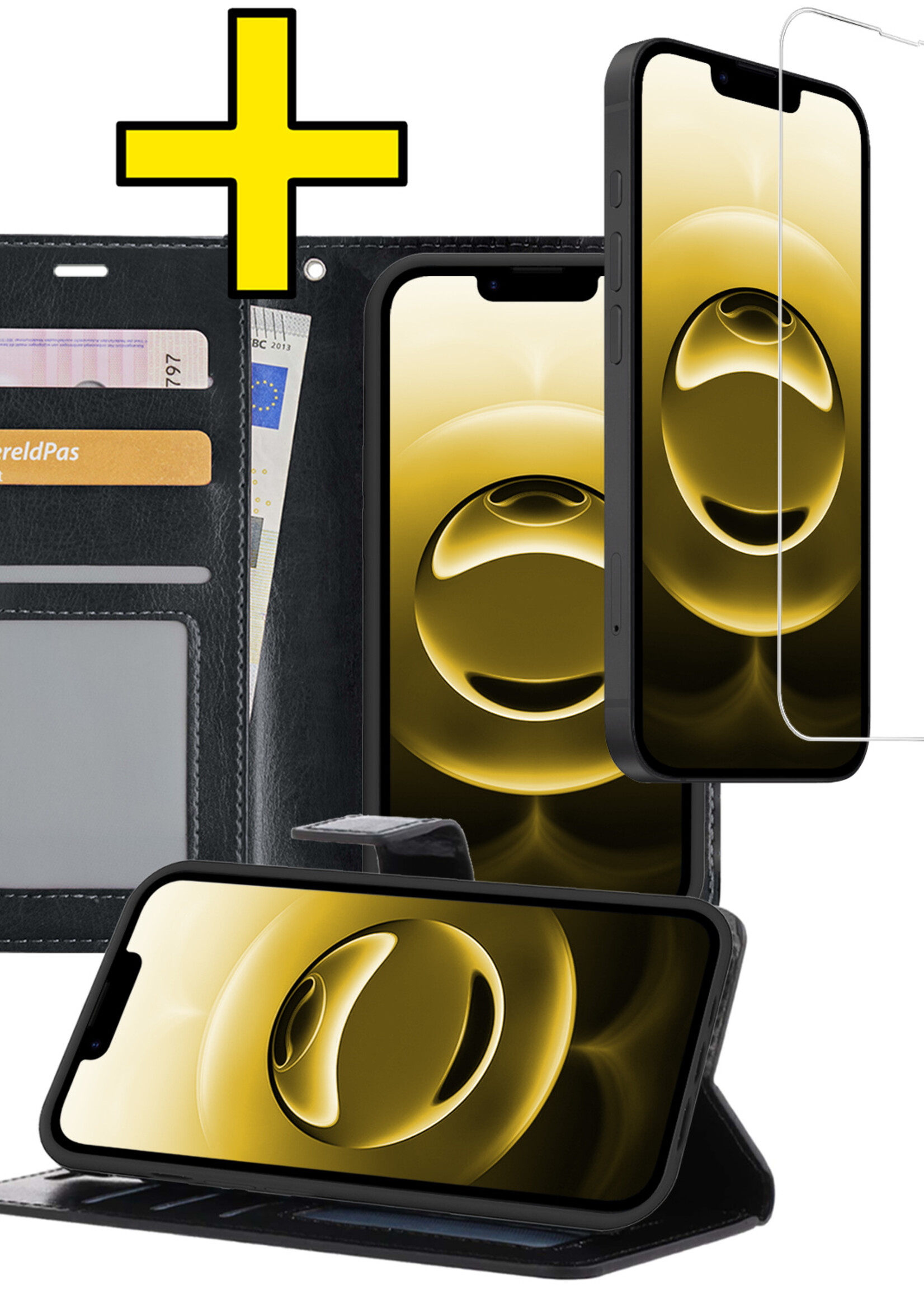 LUQ LUQ iPhone 16E Hoesje Bookcase Met Screenprotector - Zwart