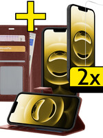 LUQ LUQ iPhone 16E Hoesje Bookcase Met 2x Screenprotector - Bruin