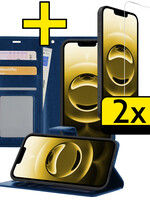 LUQ LUQ iPhone 16E Hoesje Bookcase Met 2x Screenprotector - Donkerblauw