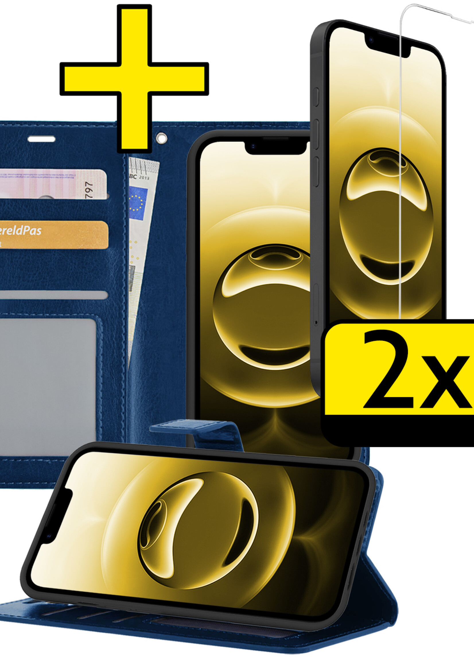 LUQ LUQ iPhone 16E Hoesje Bookcase Met 2x Screenprotector - Donkerblauw