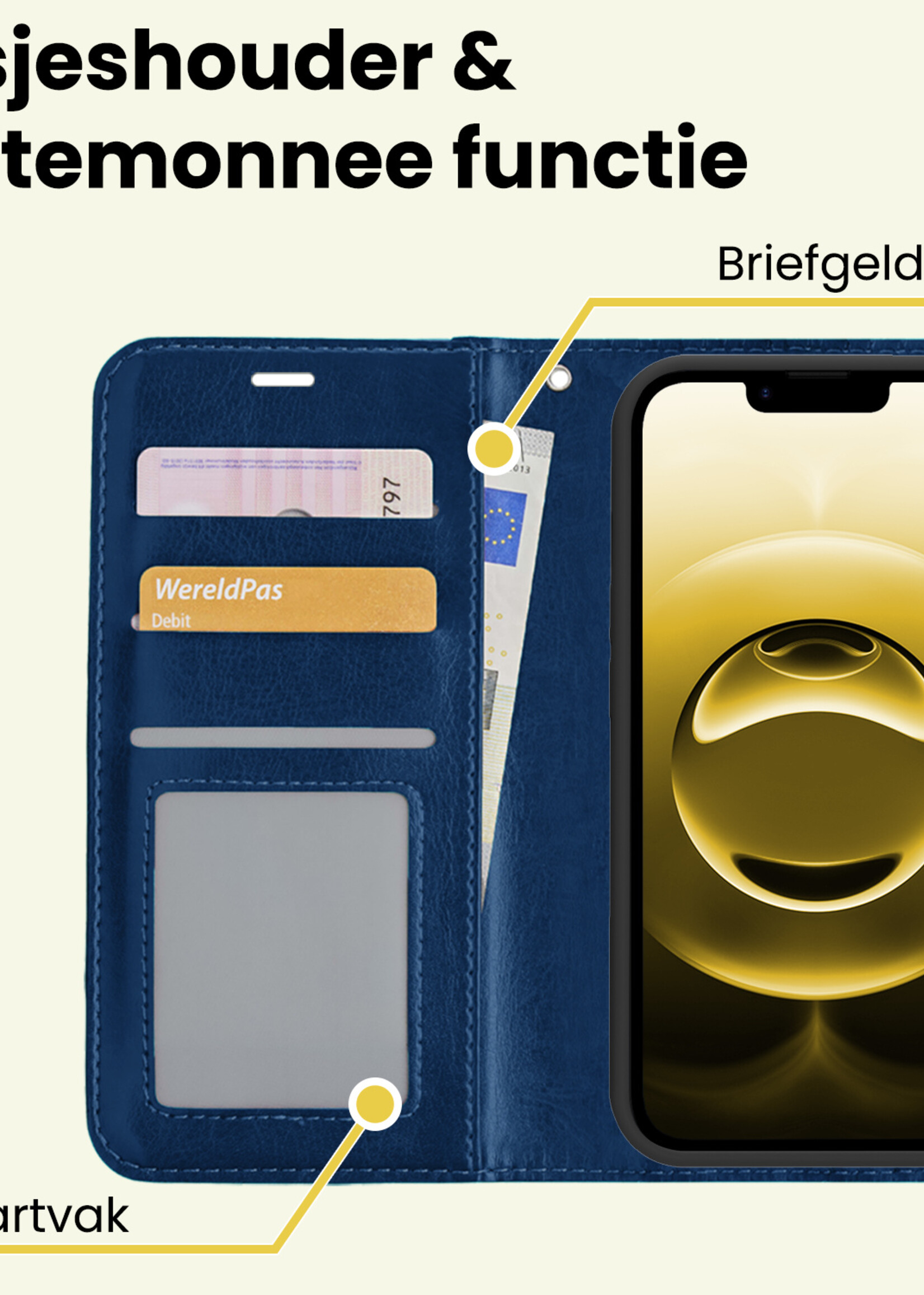 LUQ LUQ iPhone 16E Hoesje Bookcase Met 2x Screenprotector - Donkerblauw