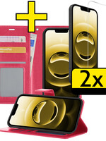 LUQ LUQ iPhone 16E Hoesje Bookcase Met 2x Screenprotector - Donkerroze